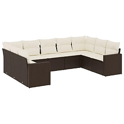 vidaXL Salon de jardin avec coussins 9 pcs marron résine tressée