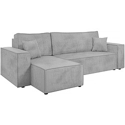 Palozi Sofa Canapé d'angle convertible en velours côtelé Karl - 3 places - Gris clair