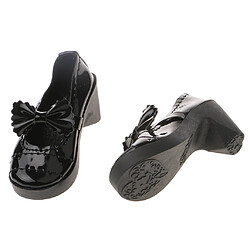 Paire De Talon Lolita Chunky à Bout Rond Chaussures Bowknot Pour 1/3 Poupées Bjd - Noir pas cher