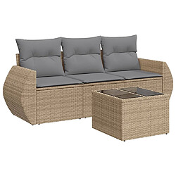 vidaXL Salon de jardin avec coussins 4 pcs beige résine tressée