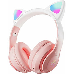 YUANFU-STN-28 Pro Écouteurs Bluetooth sans fil avec oreilles de chat pour femme (écouteurs intra-auriculaires Bluetooth avec microphone – Rose)