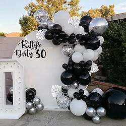 Euro Mega 103Pcs Kit de Guirlande Ballon Arche Noir Argent Blanc,Décoration d Anniversaire de Ballon Noirs Confettis