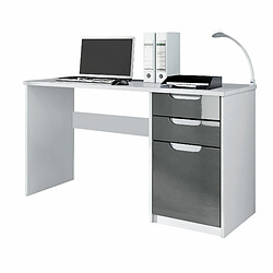 Mpc Bureau Avec 2 Tiroirs Et D’une Porte, Blanc Mat/gris Haute Brillance (129 X 76 X 60 Cm) 