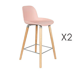 Mes Lot de 2 tabourets de bar H65 cm rose et pieds naturels - KUIP