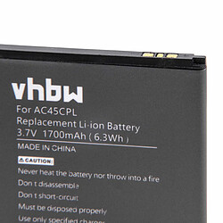 vhbw Li-Ion batterie 1700mAh (3.7V) pour téléphone portable mobil smartphone Archos 45c Platinum, 45c Platinum 6