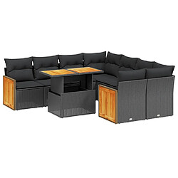 Maison Chic Ensemble Tables et chaises d'extérieur 9 pcs avec coussins,Salon de jardin noir résine tressée -GKD252478