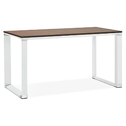 Alterego Petit bureau droit design 'XLINE' en bois finition Noyer et métal blanc - 140x70 cm