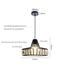 Universal Lustre en fer forgé en cristal de 32cm, trichrome à LED de 220V, lampe solaire simple d'allée, éclairage de salle à manger, éclairage de chambre d'entrée