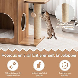 Avis Helloshop26 Arbre à chat de 132,5 cm avec niche à 2 niveaux boules à ressort tour de jeux pour chats avec coussins amovibles et panier brun 20_0005400