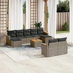 Maison Chic Salon de jardin avec coussins 10 pcs, Ensemble Tables et chaises de jardin, gris résine tressée -GKD424582