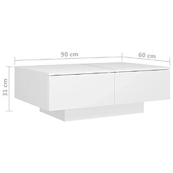 vidaXL Table basse Blanc 90x60x31 cm Aggloméré pas cher