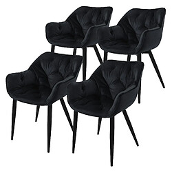 ML-Design Lot de 4 chaises de salle à manger assise noir en velours pieds métallique noir