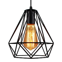 Stoex Lot de 2 Lustre suspension cage design diamnt en métal fer 20cm, luminaire abat jours retro industriel E27 Edison , Noir