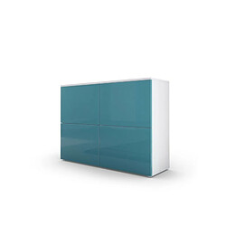 Mpc Meuble Blanc Mat Et Façades Turquoise Laquées H 72 X L 92 X P 35 