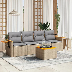 vidaXL Salon de jardin avec coussins 5 pcs beige résine tressée 