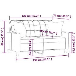 vidaXL Canapé 2 places avec oreillers cappuccino 120 cm similicuir pas cher