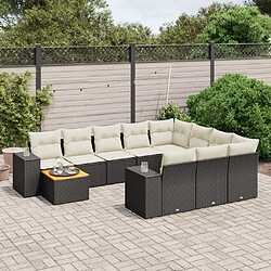 vidaXL Salon de jardin 11 pcs avec coussins noir résine tressée 