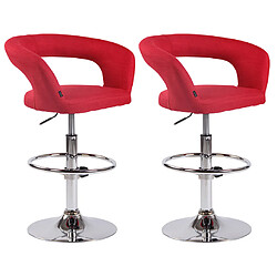 Decoshop26 Lot de 2 tabourets de bar assise moderne en tissu rouge pieds et repose-pieds en métal chromé 10_0004222