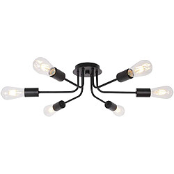 Stoex Plafonnier Industriel Vintage Retro Métal Noir Suspension Luminaire 6 x E27 Doui Plafonnier Industriel Vintage Retro Métal Noir Suspension Luminaire 6 x E27 Douille tête , éclairage intérieur lampe cuisine salon salle à manger chambre (Noir)