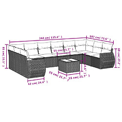 Acheter vidaXL Salon de jardin 10 pcs avec coussins noir résine tressée