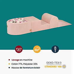 Avis MeowBaby Aire de Jeux en Mousse avec Piscine a Balles, 4 éléments, 100 Balles, Velours, Gris Clair : Menthe/Gris/Blanc