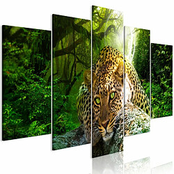 Paris Prix Tableau 5 Panneaux Leopard Lying Wide Green 50 x 100 cm 