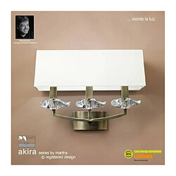 Luminaire Center Applique murale Akira avec interrupteur 3 Ampoules E14, laiton antique avec Abat jour crème