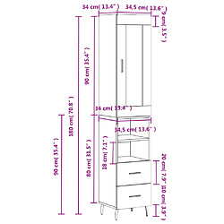 vidaXL Buffet haut Blanc brillant 34,5x34x180 cm Bois d'ingénierie pas cher