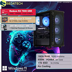 Sedatech Pack PC Gamer • AMD Ryzen 5 7500F • RX 7900 GRE • 16Go DDR5 • 1To SSD M.2 • Windows 11 • Moniteur 28"