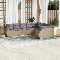 vidaXL Salon de jardin avec coussins 9 pcs beige résine tressée 