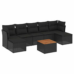 vidaXL Salon de jardin 8 pcs avec coussins noir résine tressée