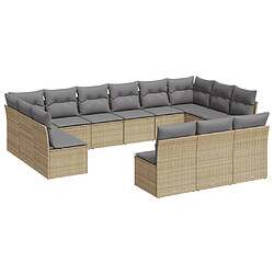 vidaXL Salon de jardin avec coussins 13 pcs beige résine tressée