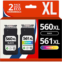 123CONSOMMABLES - 560XL 561XL - 2 Cartouches Compatibles avec Canon PG-560 CL-561 XL / 560 561XL - pour Cartouche Canon 560 561 TS5350 TS5352 TS7450 TS7451 