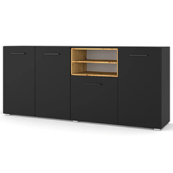 Bestmobilier Leolio - buffet bas - noir et bois - 198 cm Leolio - buffet bas - noir et bois - 198 cm - Noir / Bois