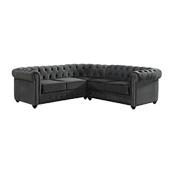 Avis Vente-Unique Canapé d'angle en velours CHESTERFIELD - Anthracite