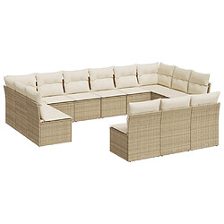 Maison Chic Salon de jardin avec coussins 13 pcs | Ensemble de Table et chaises | Mobilier d'Extérieur beige résine tressée -GKD61435