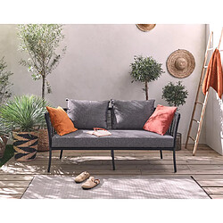 Bestmobilier MOANA - salon bas de jardin 4 pl + table - corde, métal et bois - noir coussins gris - housse de protection pas cher