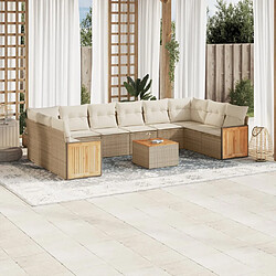 vidaXL Salon de jardin 11 pcs avec coussins beige résine tressée