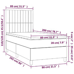 Acheter vidaXL Sommier à lattes de lit et matelas et LED Noir 80x200cm Tissu