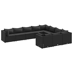 vidaXL Salon de jardin 10 pcs avec coussins noir résine tressée