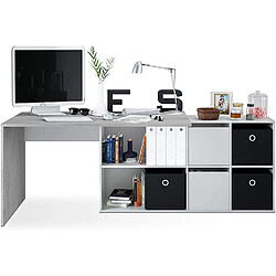 Pegane Bureau avec caisson coloris Blanc artic / béton- Hauteur 74 x Longueur 136 x 139 cm