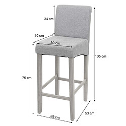 Mendler Tabouret de bar HWC-C33, tabouret de comptoir, bois ~ écriture, gris, pieds foncés, tissu/textile