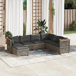 vidaXL Salon de jardin avec coussins 7 pcs gris résine tressée 