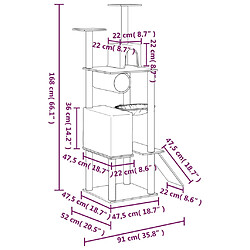 vidaXL Arbre à chat avec griffoirs en sisal Crème 168 cm pas cher