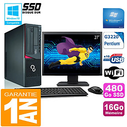 PC Fujitsu Esprimo E720 E85+ SFF G3220 16Go Disque 480 Go SSD Wifi W7 Ecran 27" · Occasion 