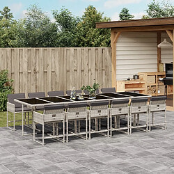 Maison Chic Ensemble à manger d'extérieur 13 pcs avec coussins,Salon de jardin,Mobilier de jardin gris clair rotin -GKD492129