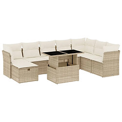 vidaXL Salon de jardin avec coussins 9 pcs beige résine tressée