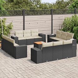 Maison Chic Salon de jardin avec coussins 13 pcs, Ensemble Tables et chaises de jardin, noir résine tressée -GKD837290