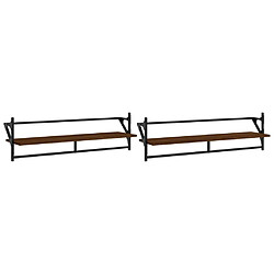 vidaXL Étagères murales avec barres 2 pcs chêne marron 100x25x30 cm