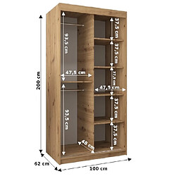 Acheter Abiks Meble Armoire Tokyo 3 à portes coulissantes 200/100/62 2 portes (noir/artisan)